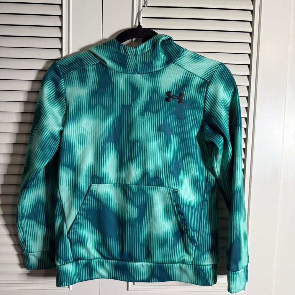 Under Armour Boys Hoodie Teal Green Abstract Print Fleece Sweatshirt YMD Medium
